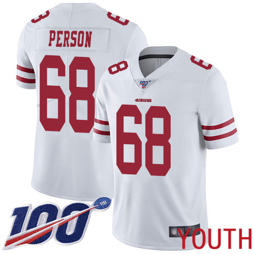 San Francisco 49ers Limited White Youth Mike Person Road NFL Jersey #68 100th Season Vapor Untouchable